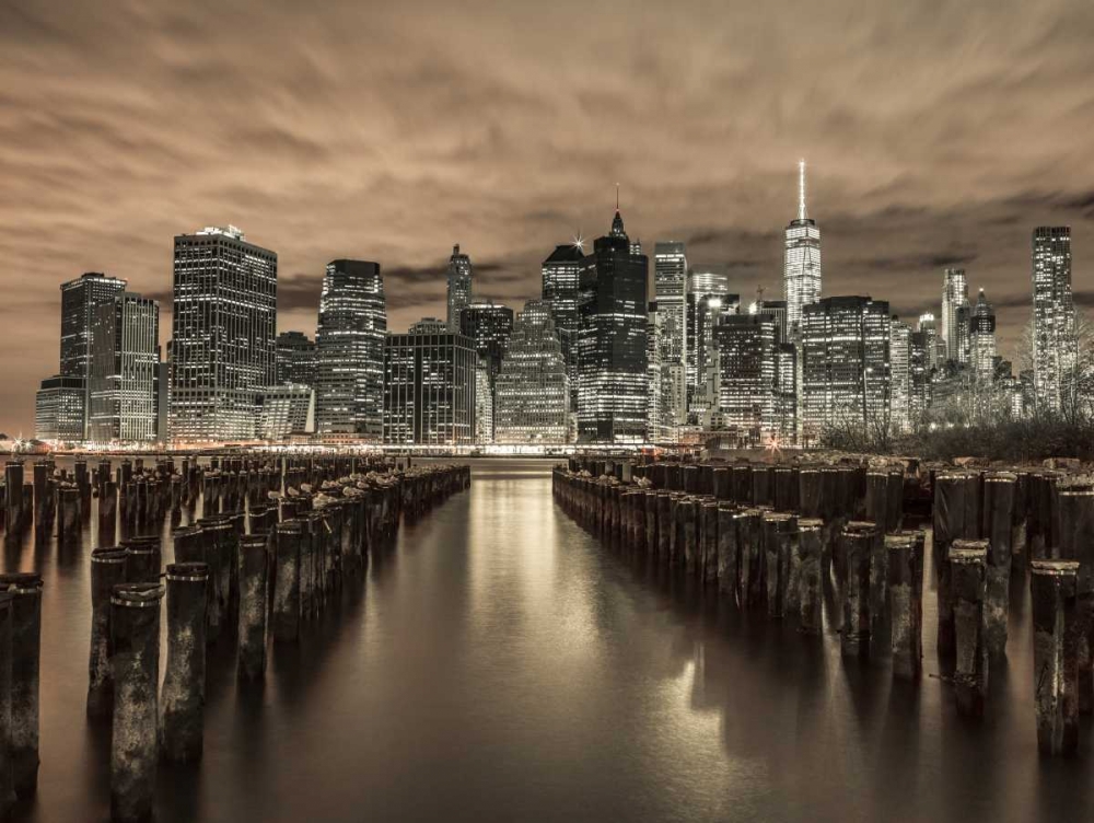 Manhattan skyline with rows of groynes in foreground, New York art print by Assaf Frank for $57.95 CAD