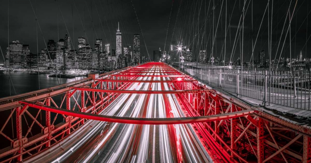 Evening view of Manhattan skyline from Brooklyn bridge art print by Assaf Frank for $57.95 CAD