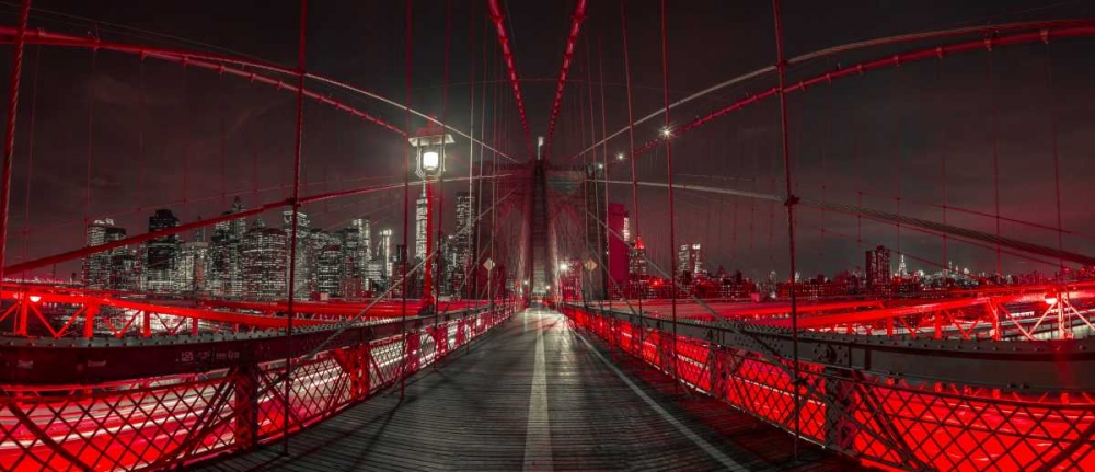 Evening view of Manhattan skyline from Brooklyn bridge art print by Assaf Frank for $57.95 CAD