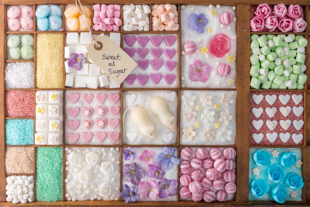 Mix of candies and sweets in wooden box art print by Assaf Frank for $57.95 CAD