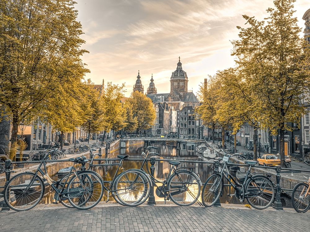 Bicycles parked along the canal-Amsterdam art print by Assaf Frank for $57.95 CAD