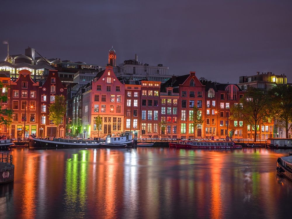 Amsterdam canal at night art print by Assaf Frank for $57.95 CAD