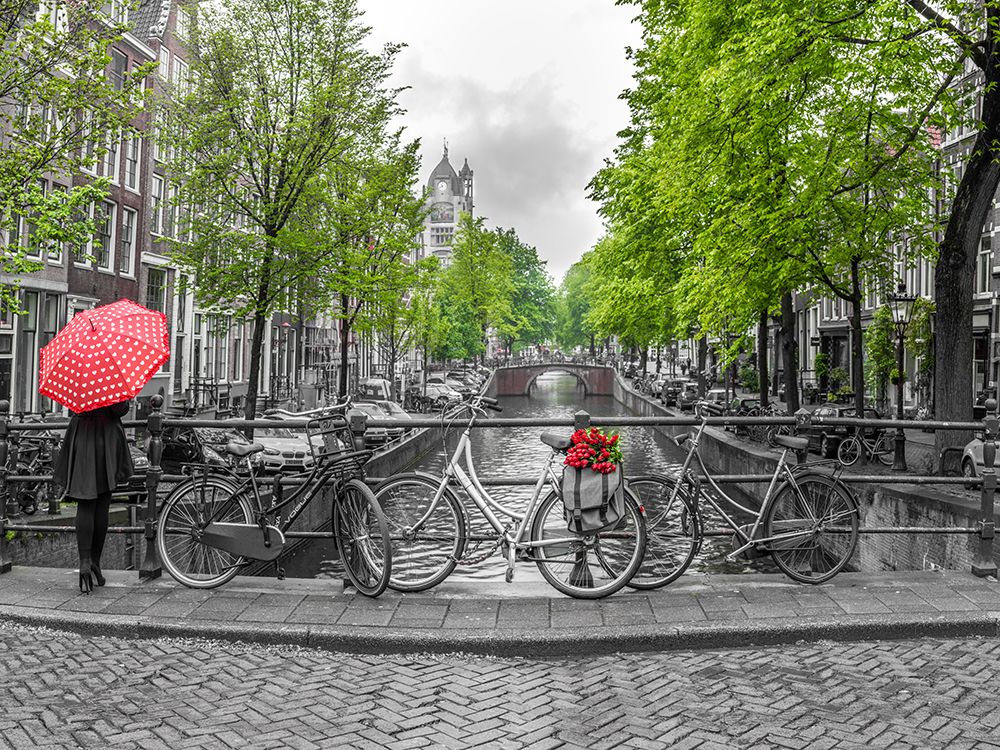 Woman with umbrella by the canal, Amsterdam art print by Assaf Frank for $57.95 CAD