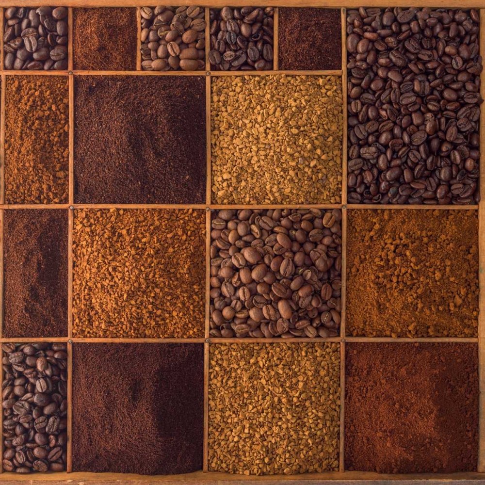Variety of coffee beans in a wooden box art print by Assaf Frank for $57.95 CAD