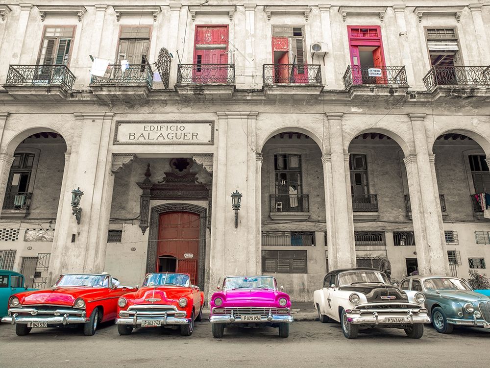 Traditional cuban cars parked in row by the road in Havava, Cuba, art print by Assaf Frank for $57.95 CAD