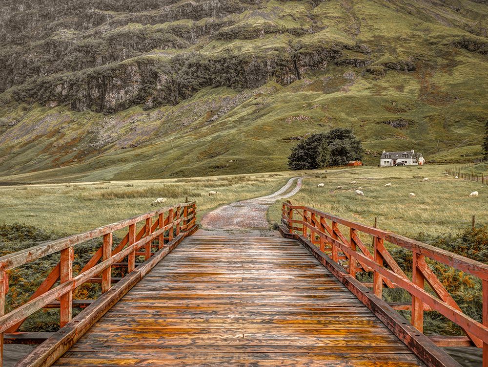 Wooden bridge over water stream at Glen Coe valley, Scotland art print by Assaf Frank for $57.95 CAD