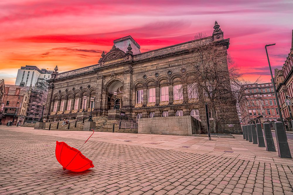 Red umbrella outside-city museum art print by Assaf Frank for $57.95 CAD