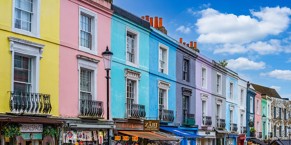 Multicoloured houses, Potrobello Road, Notting Hill, London art print by Assaf Frank for $57.95 CAD