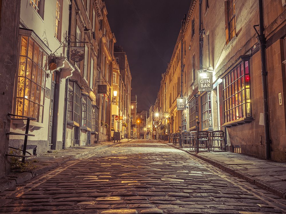 Bath cobblestone road at night art print by Assaf Frank for $57.95 CAD
