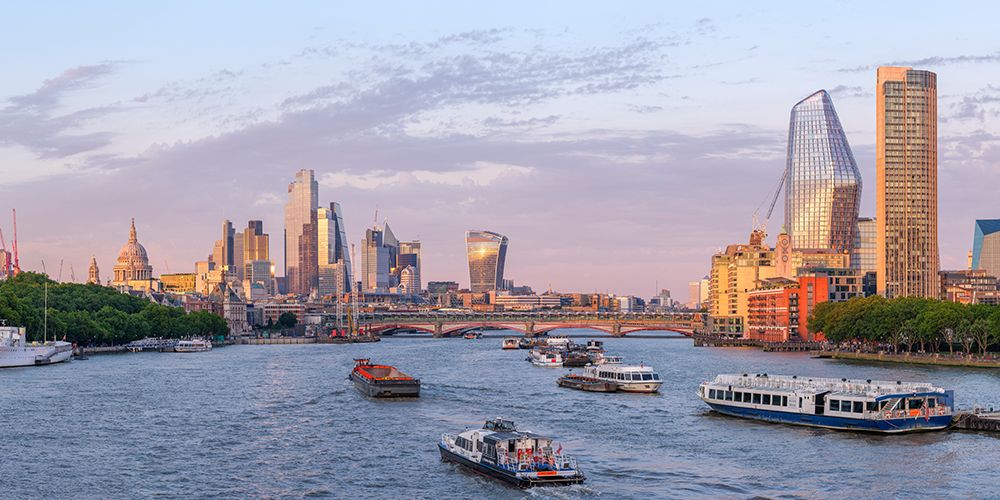 Evening view of London city skyline with river thames art print by Assaf Frank for $57.95 CAD