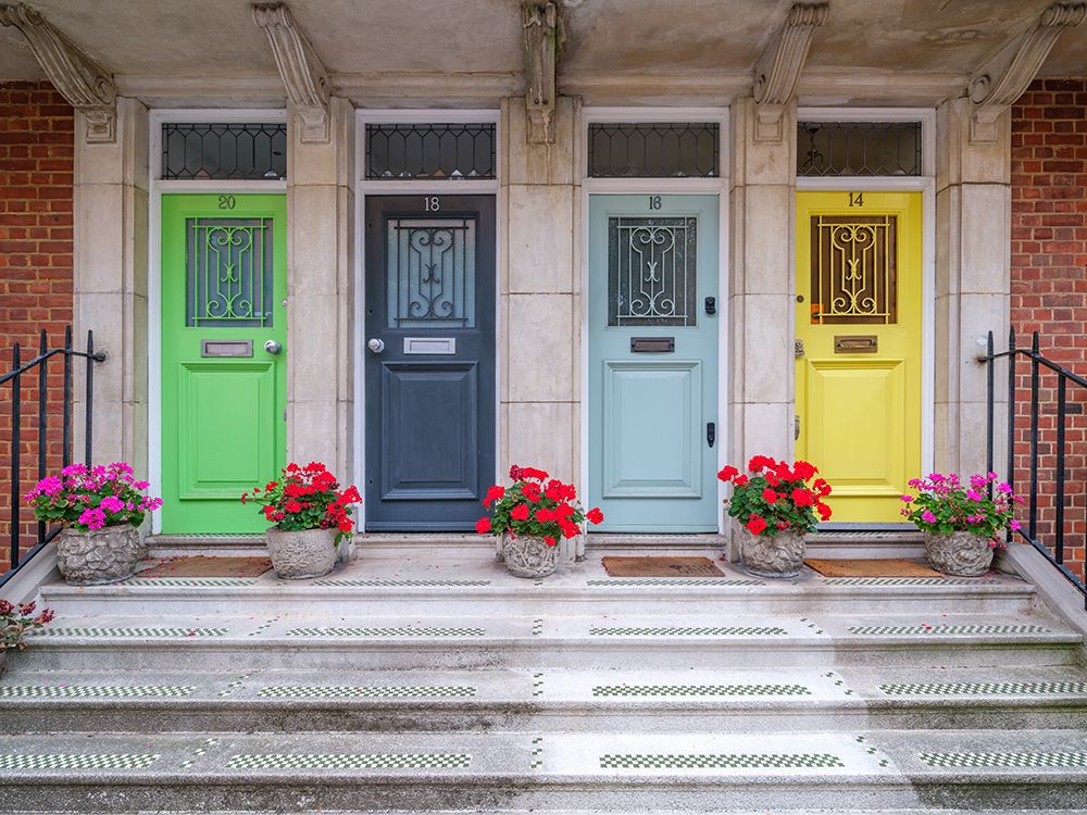 Multicolored doors of residential building, London art print by Assaf Frank for $57.95 CAD