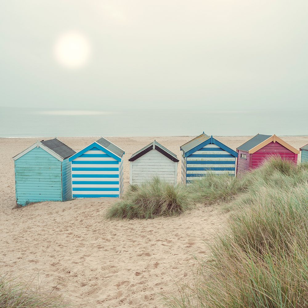 Beach huts on sandy seashore art print by Assaf Frank for $57.95 CAD