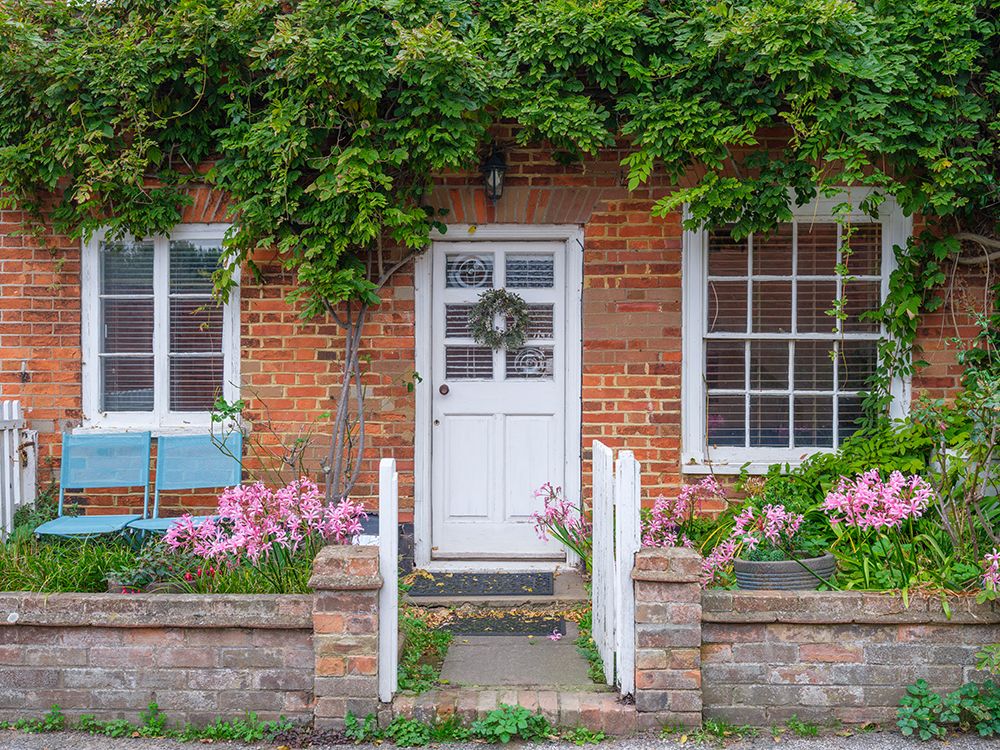 Apartment entrance doors with creepers on brick wall art print by Assaf Frank for $57.95 CAD