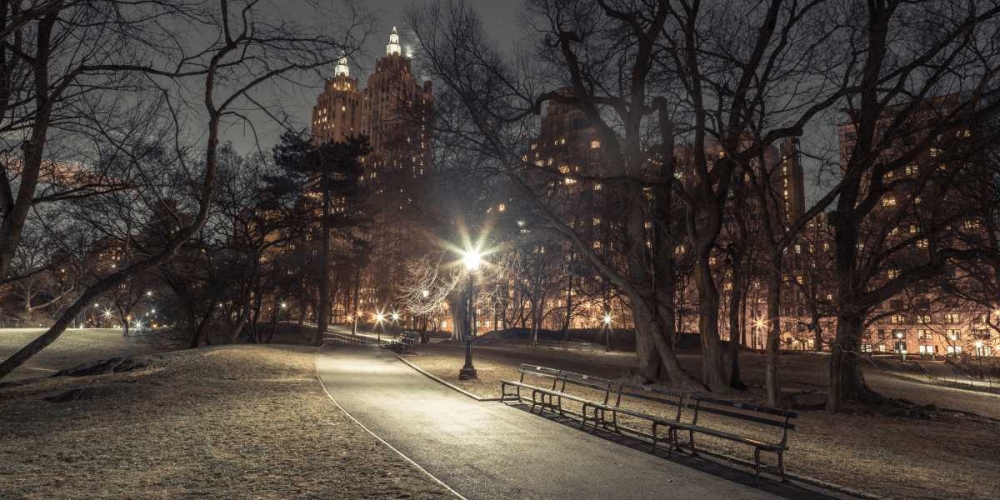 Path in cental park at night, winter, snow, New York. art print by Assaf Frank for $57.95 CAD