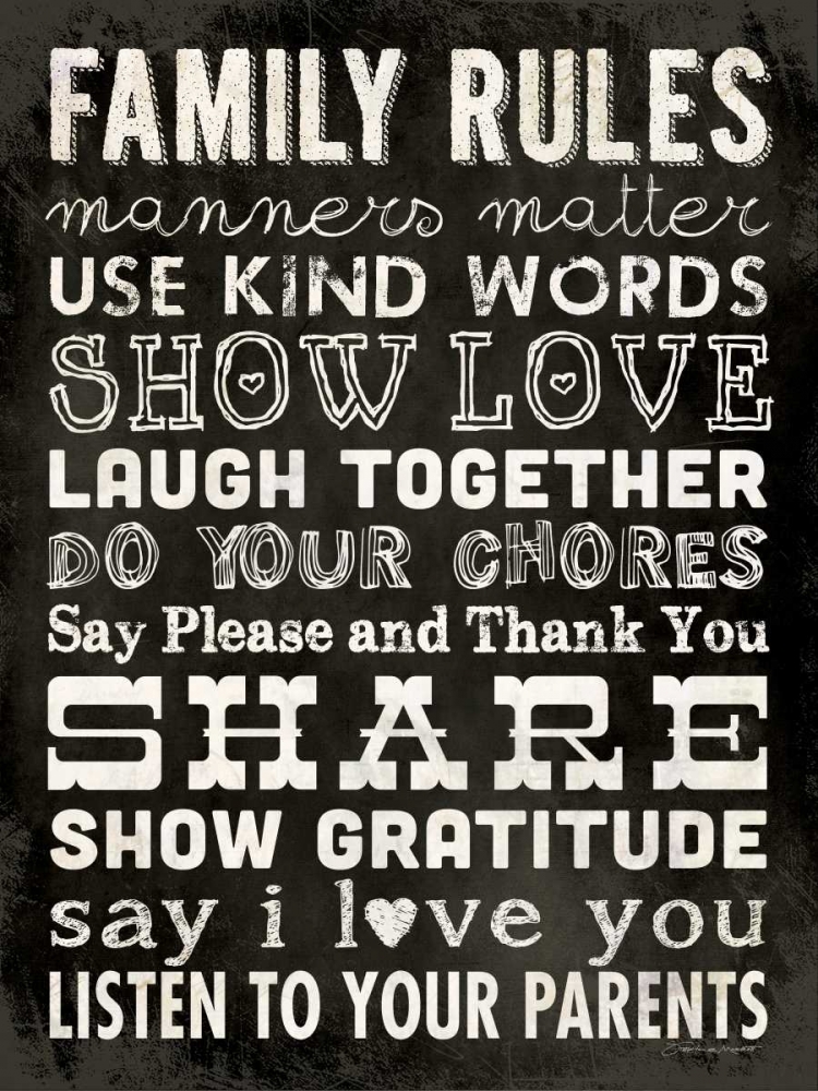 Family Rules - Black II art print by Stephanie Marrott for $57.95 CAD
