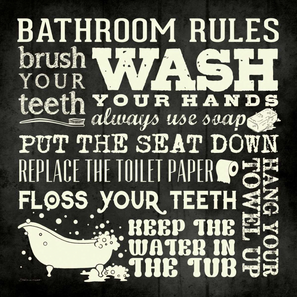 Bath Rules - Black art print by Stephanie Marrott for $57.95 CAD