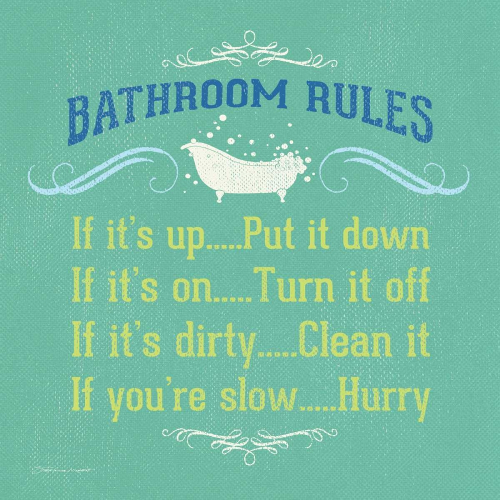 Bathroom Rules  - Green art print by Stephanie Marrott for $57.95 CAD