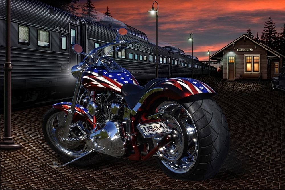 Custom Bike Sunrise art print by Helen Flint for $57.95 CAD