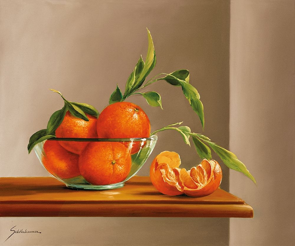 TANGERINES WITH GREEN art print by Heinz Schoelnhammer for $57.95 CAD