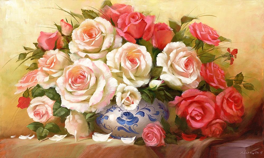 RED WHITE ROSES art print by Petrovich Dvoretskiy for $57.95 CAD