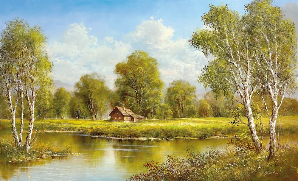 COTTAGE AT THE LAKE art print by Helmut Glassl for $57.95 CAD