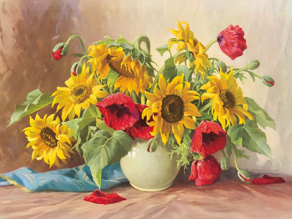 POPPIES AND SUNFLOWERS art print by E. Krueger for $57.95 CAD