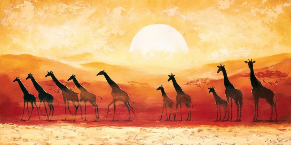 Giraffes in sunset art print by Renee for $57.95 CAD