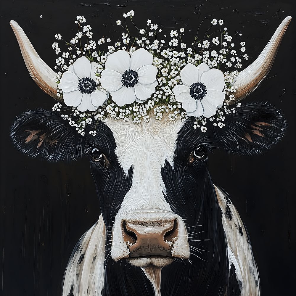 Anemone Floral Cow art print by Acorn And Ivory Designs for $57.95 CAD