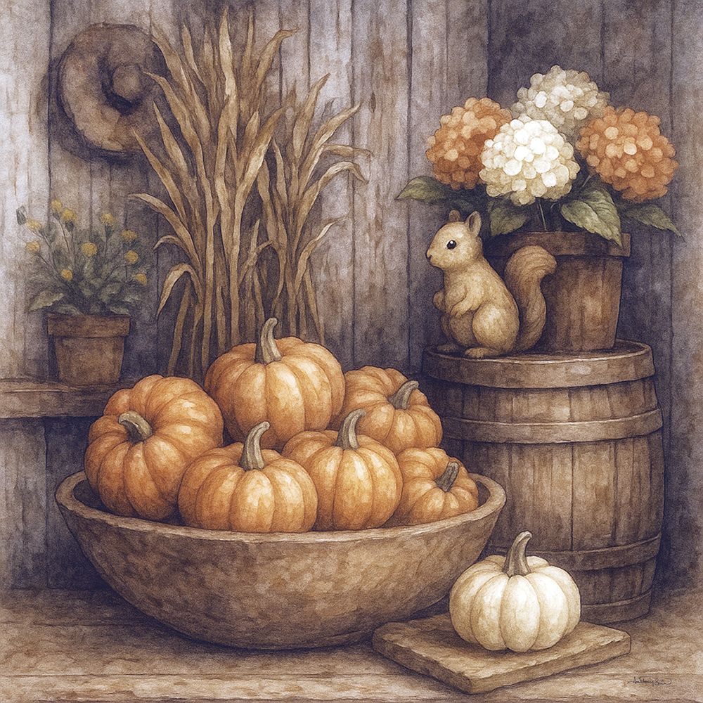 Pumpkins and Hydrangeas art print by Anthony Smith for $57.95 CAD