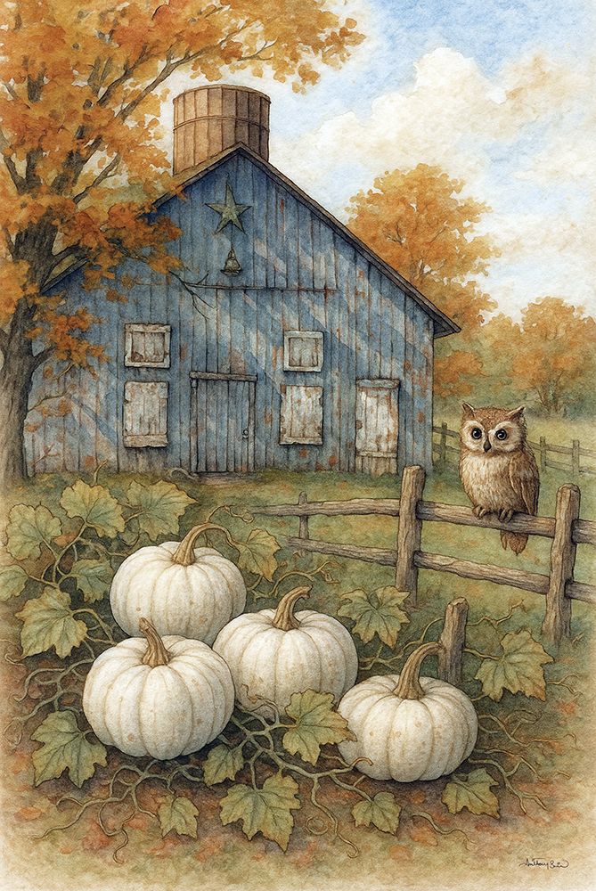 Pumpkin Patch Owl art print by Anthony Smith for $57.95 CAD