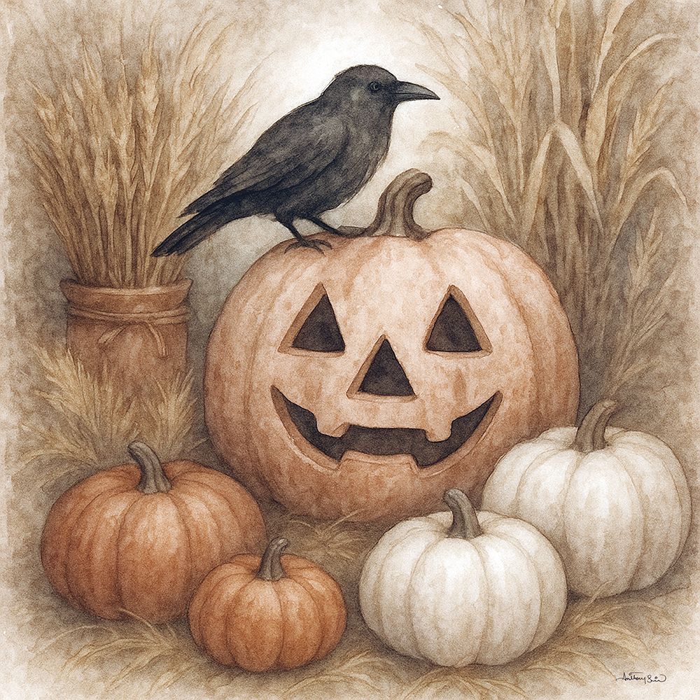 Jack-O-Lantern Crow art print by Anthony Smith for $57.95 CAD