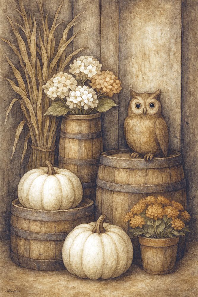 Owl and Pumpkins art print by Anthony Smith for $57.95 CAD
