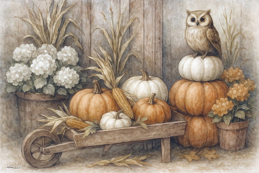 Pumpkins and Owl art print by Anthony Smith for $57.95 CAD