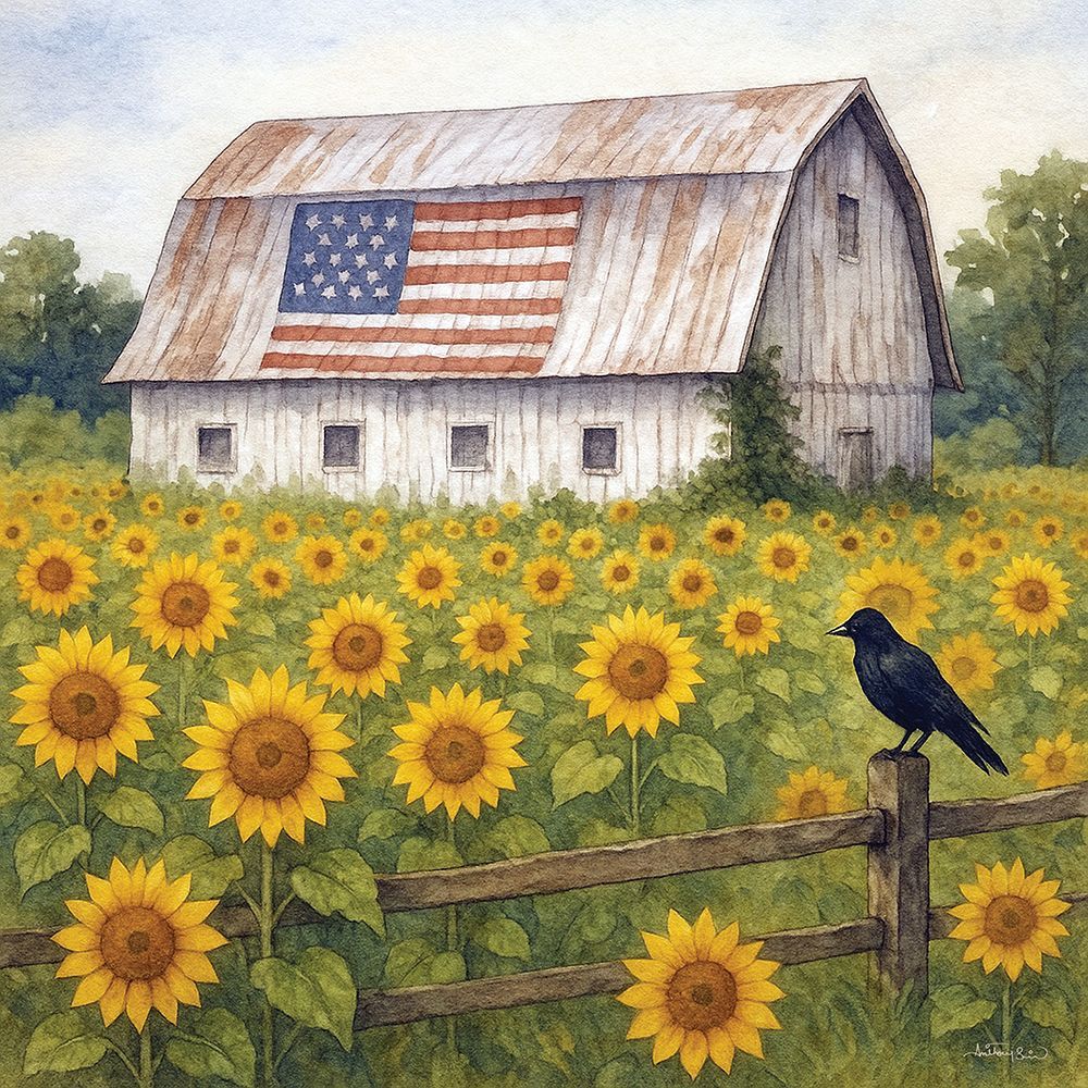 Patriotic Barn in Bloom - for dailies art print by Anthony Smith for $57.95 CAD