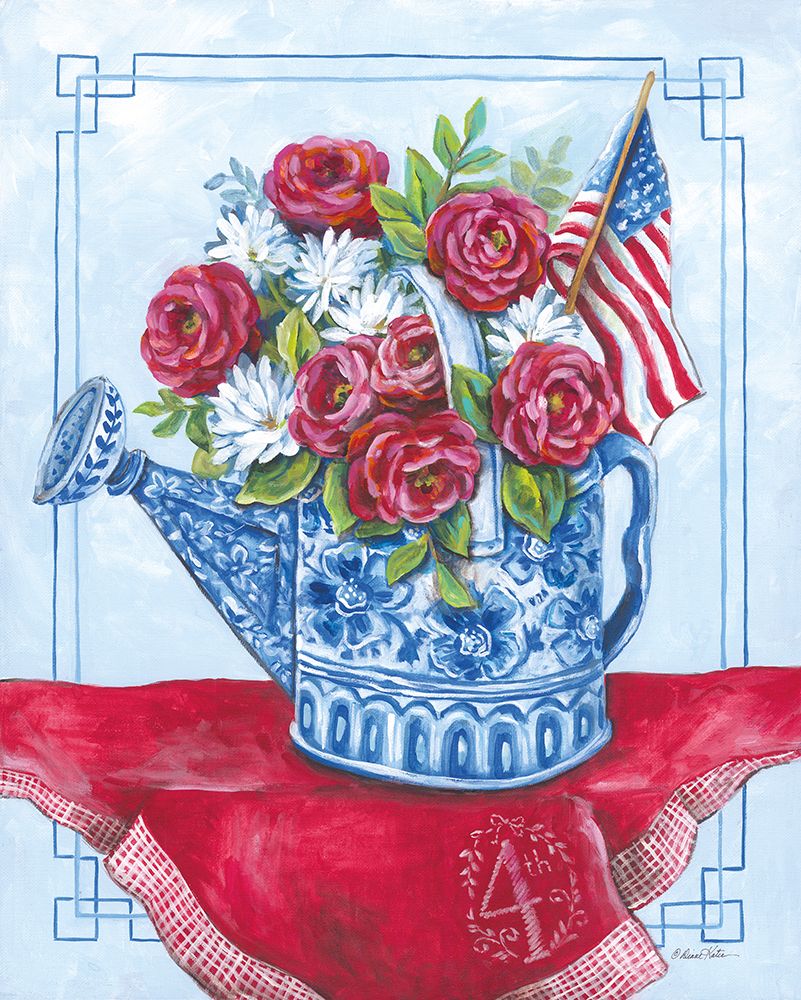 Patriotic Roses Watering Can art print by Diane Kater for $57.95 CAD