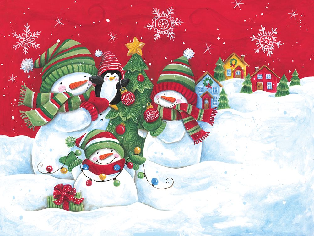 Decorating the Snowmen Family Christmas Tree art print by Diane Kater for $57.95 CAD