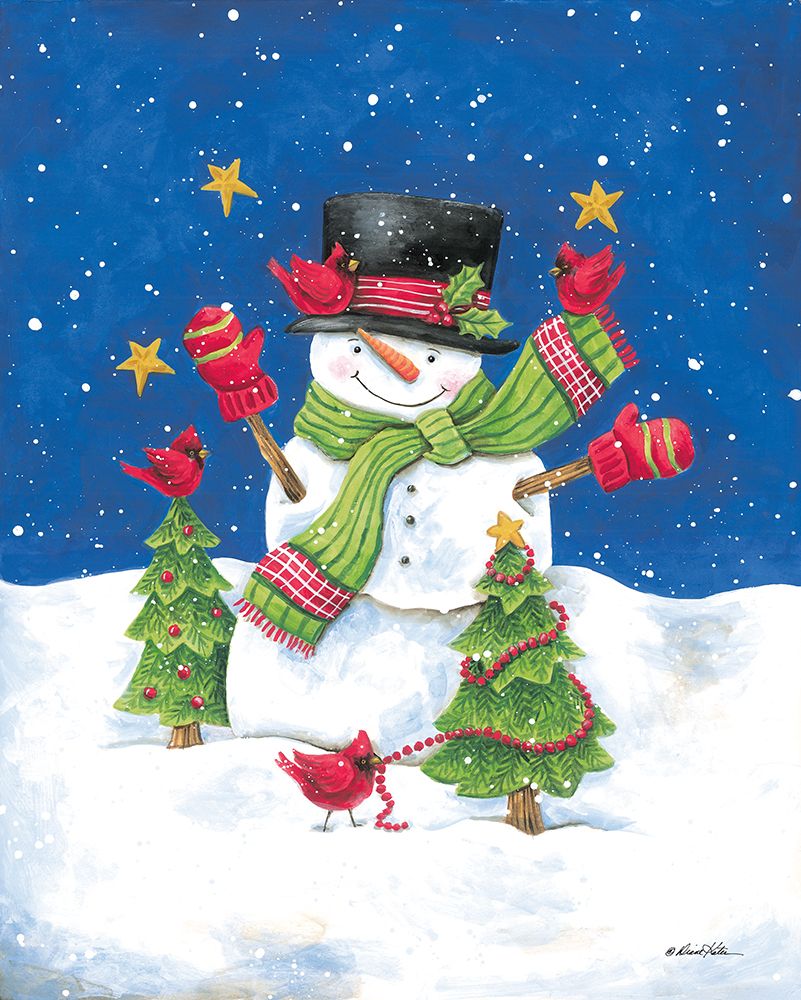 Snowman and Cardinals art print by Diane Kater for $57.95 CAD