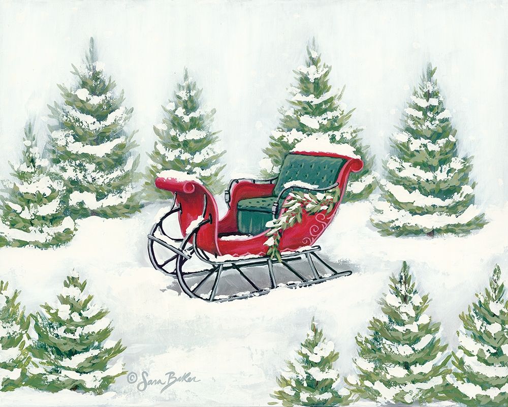 Tree Farm Sleigh art print by Sara Baker for $57.95 CAD