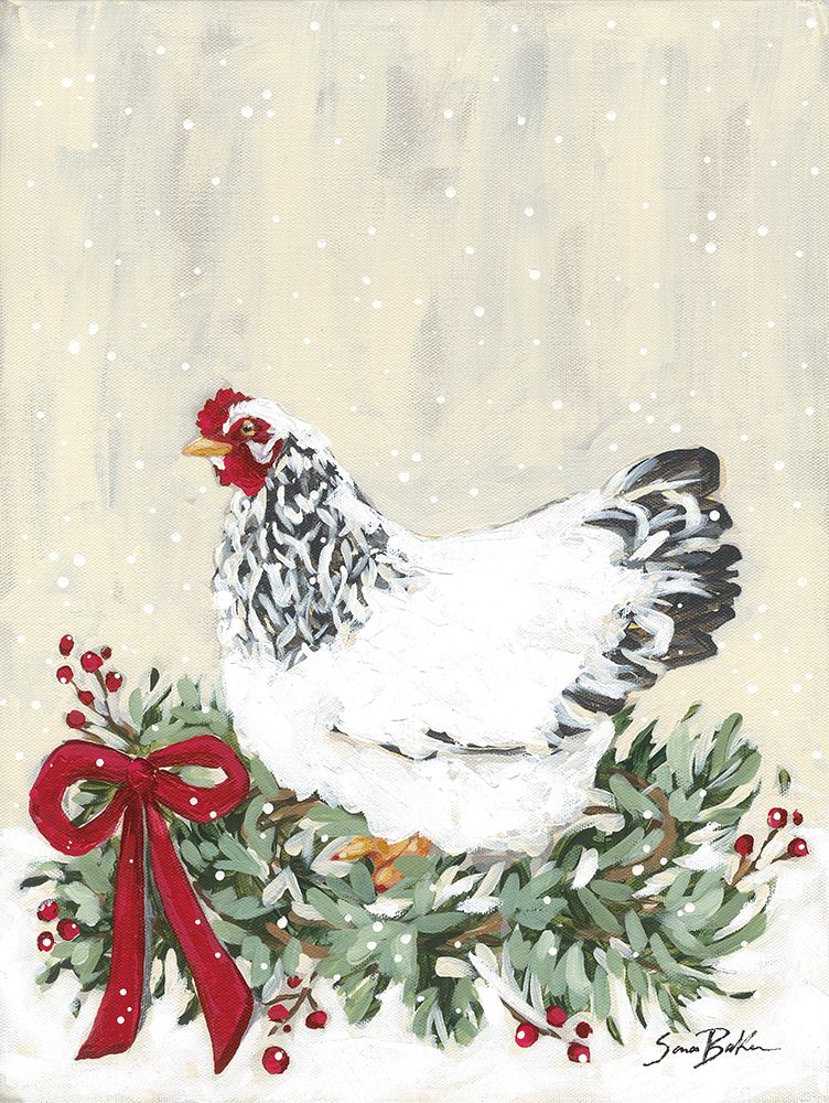 Farmhouse Christmas Chicken 2 art print by Sara Baker for $57.95 CAD