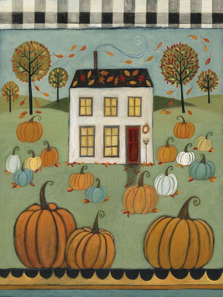 Folk Art Pumpkin Homestead art print by Bernadette Deming for $57.95 CAD
