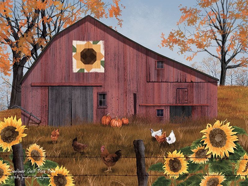 Sunflower Quilt Block Barn art print by Billy Jacobs for $57.95 CAD