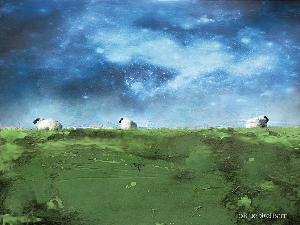 Distant Hillside Sheep by Night art print by Bluebird Barn for $57.95 CAD