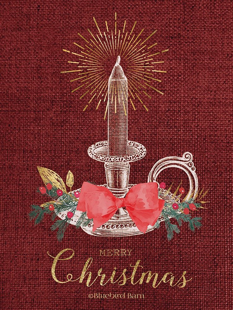 Burlap Vintage Christmas Tall Candlestick art print by Bluebird Barn for $57.95 CAD