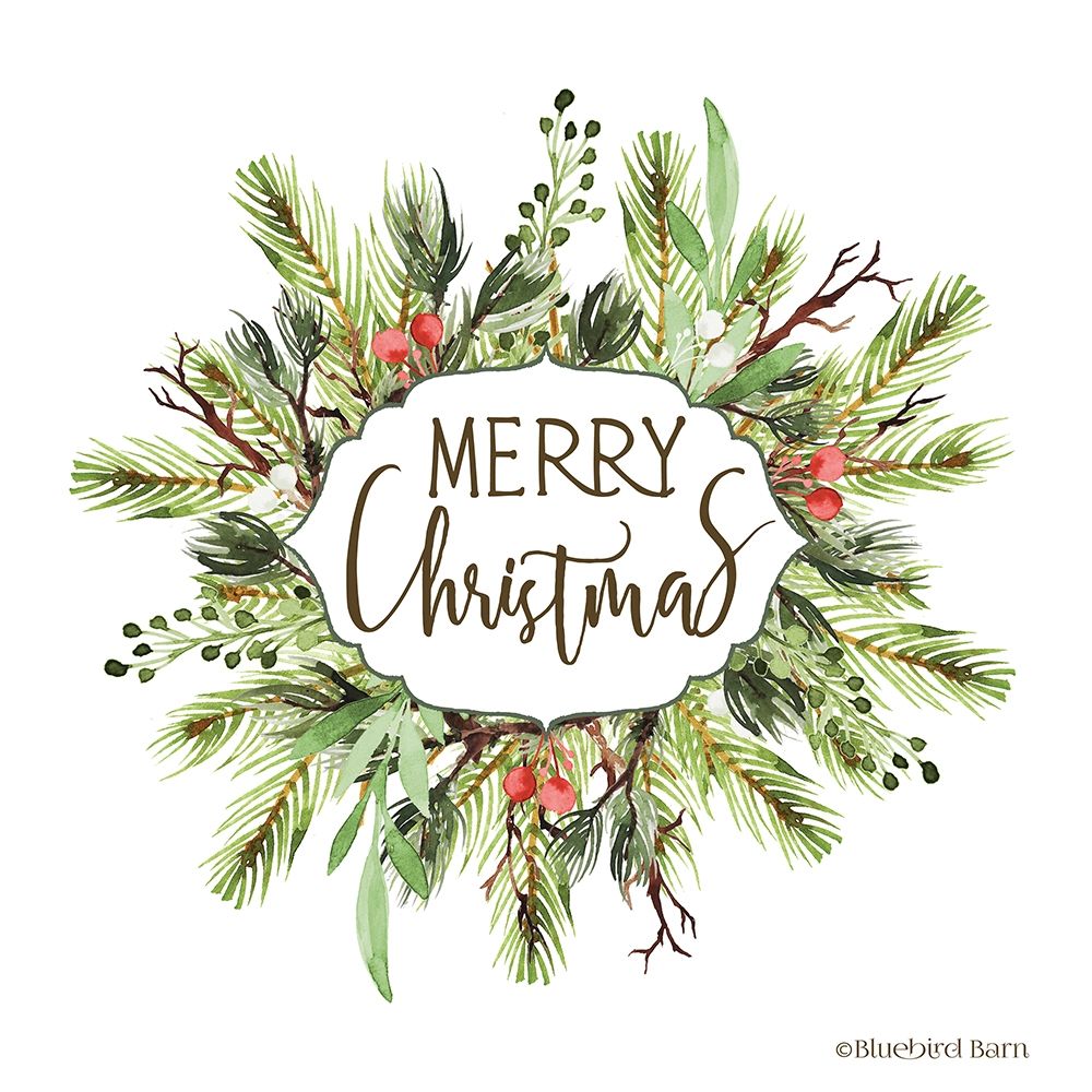 Merry Christmas Greenery I art print by Bluebird Barn for $57.95 CAD