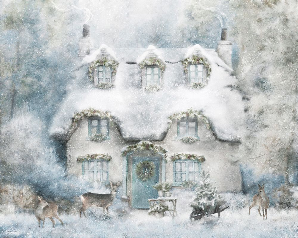 Winter Country Cottage art print by Bluebird Barn for $57.95 CAD