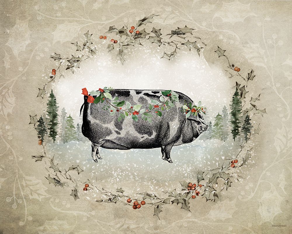Christmas Pig art print by Bluebird Barn for $57.95 CAD