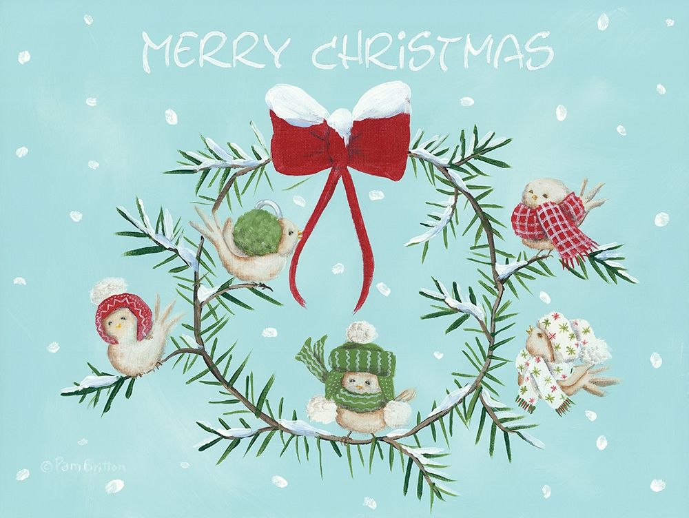 Winter Birds Christmas Wreath art print by Pam Britton for $57.95 CAD