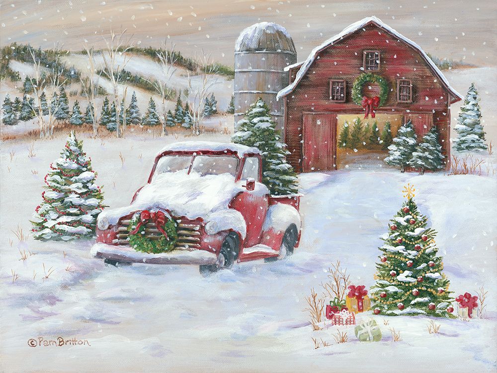 Snowy Christmas Farm art print by Pam Britton for $57.95 CAD