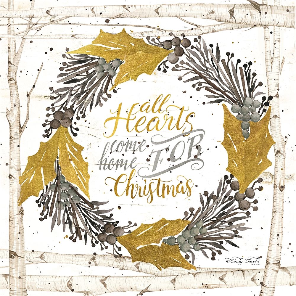 All Hearts Come Home for Christmas Birch Wreath art print by Cindy Jacobs for $57.95 CAD