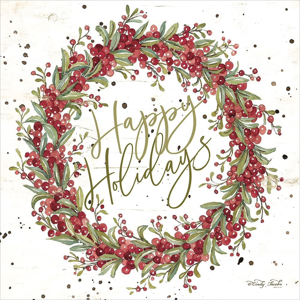Happy Holidays Berry Wreath art print by Cindy Jacobs for $57.95 CAD